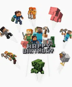 Caketopper + Cupcake Prikkers Minecraft Happy Birthday versie 2