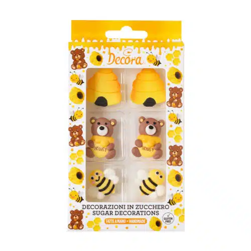 Decora suikerdecoraties honing bij en beer 6 stuks