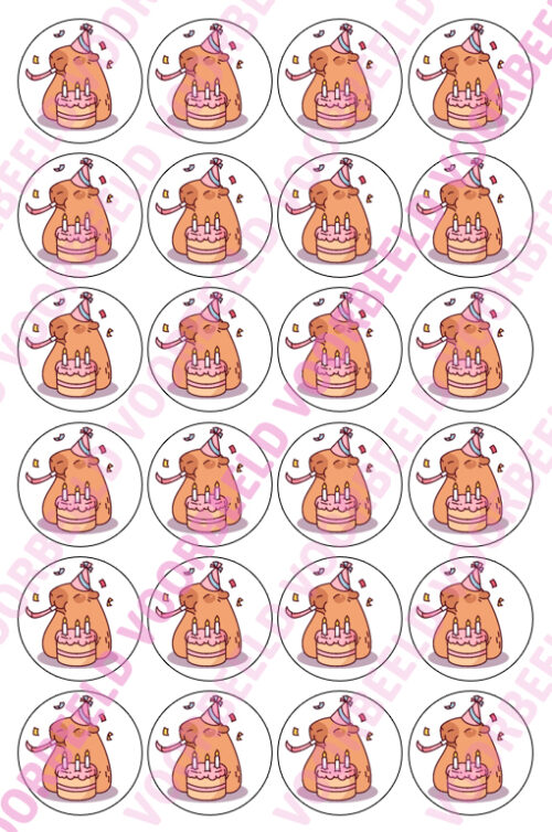 Eetbare cupcakeprint capibara - 24 cupcake rondjes