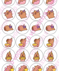 Eetbare Cupcakeprint Capibara 2 - 24 cupcake rondjes