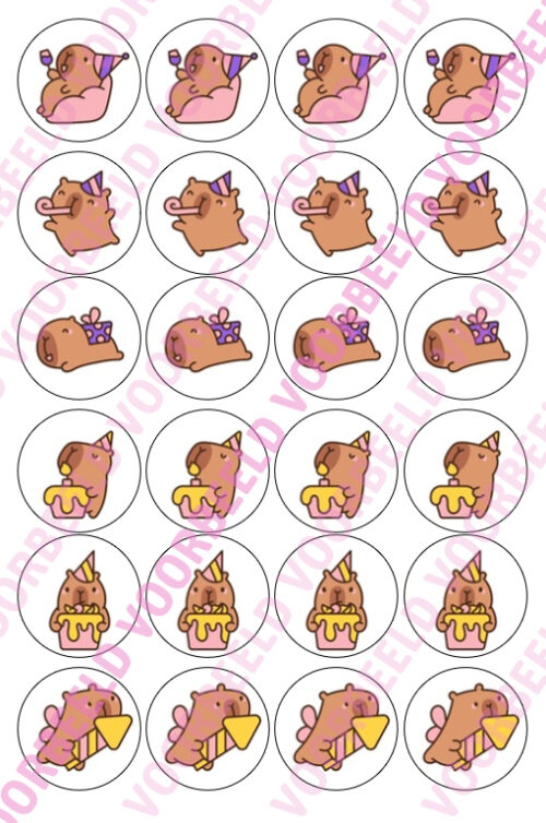 Eetbare cupcakeprint capibara 2 - 24 cupcake rondjes