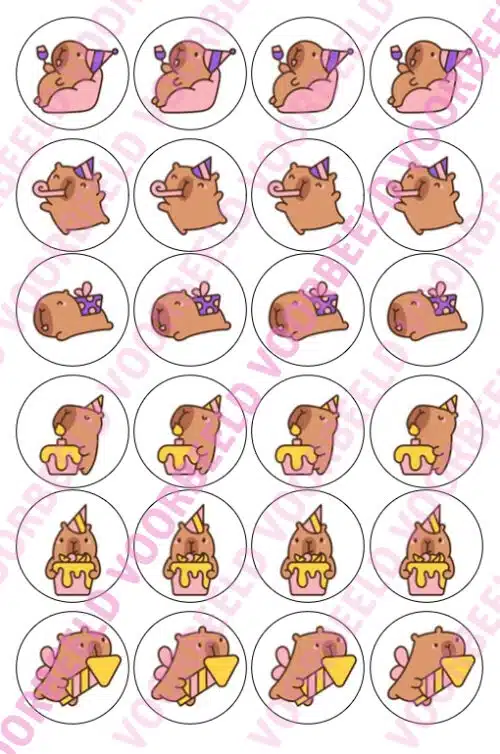 Eetbare cupcakeprint capibara 2 - 24 cupcake rondjes