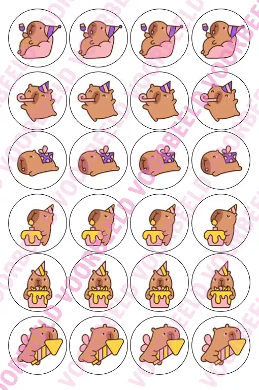 Eetbare cupcakeprint capibara 2 - 24 cupcake rondjes bij cake, bake & love 5 Eetbare cupcakeprint capibara 2 - 24 cupcake rondjes