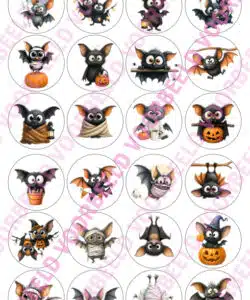 Eetbare Cupcakeprint Halloween Cute Bats - 24 cupcake rondjes