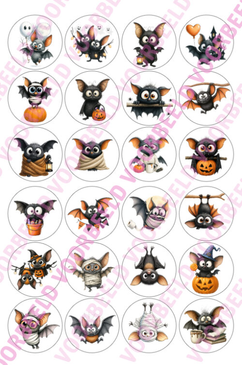 Eetbare cupcakeprint halloween cute bats - 24 cupcake rondjes
