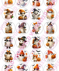 Eetbare Cupcakeprint Funny Ghosts - 24 cupcake rondjes