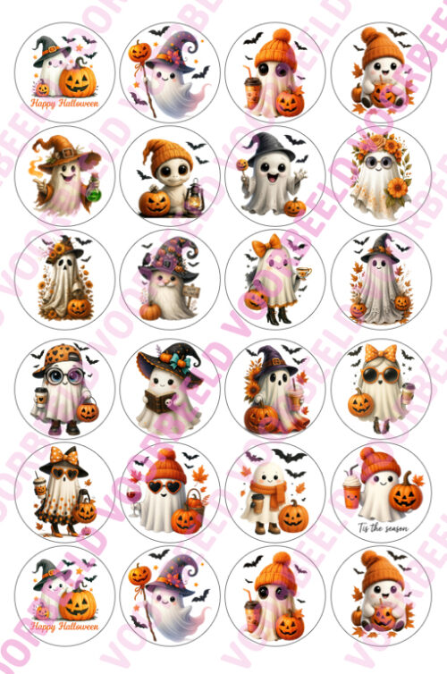 Eetbare cupcakeprint funny ghosts - 24 cupcake rondjes