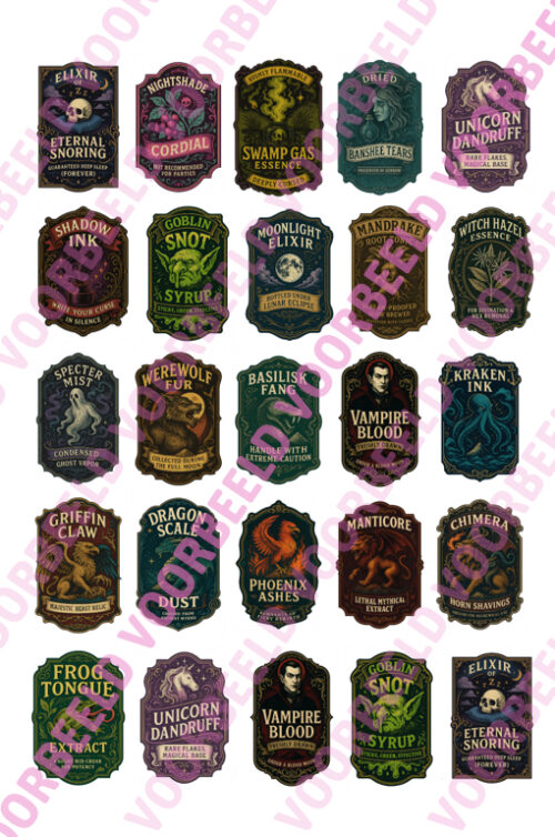 Eetbare cupcakeprint halloween potion labels - 25 labels