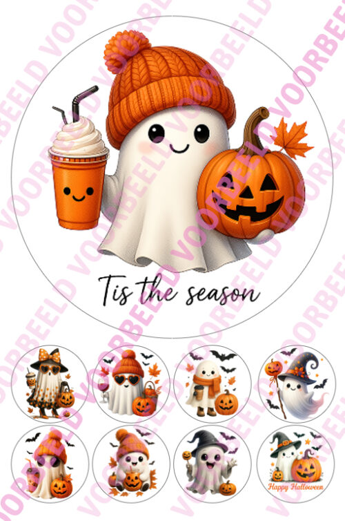 Eetbare taartprint halloween tis the season - 18 cm rond rond + 8 cupcake rondjes