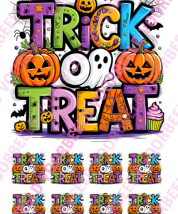 Eetbare Taartprint Trick or Treat - 18 cm + 8 cupcake vierkantjes