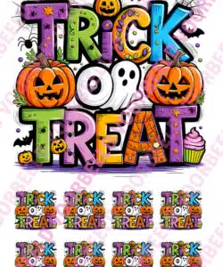 Eetbare Taartprint Trick or Treat - 18 cm + 8 cupcake vierkantjes