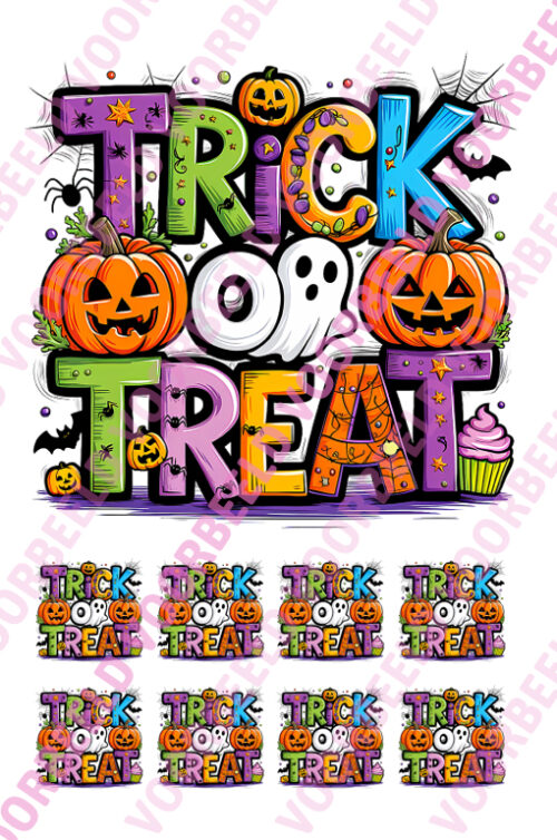 Eetbare taartprint trick or treat - 18 cm + 8 cupcake vierkantjes