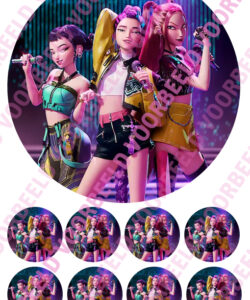 Eetbare Taartprint KPop Demon Hunters - 18 cm rond rond + 8 cupcake rondjes