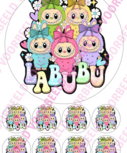 Eetbare Taartprint Labubu - 18 cm rond rond + 8 cupcake rondjes