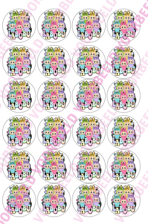 Eetbare cupcakeprint labubu - 24 cupcake rondjes