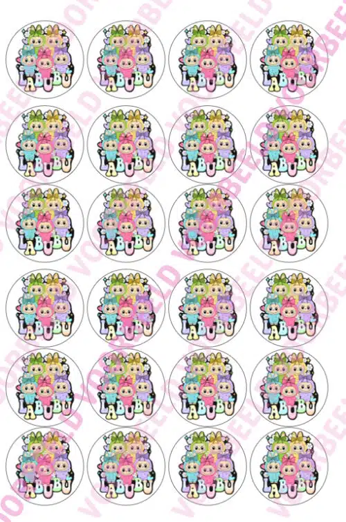 Eetbare cupcakeprint labubu - 24 cupcake rondjes