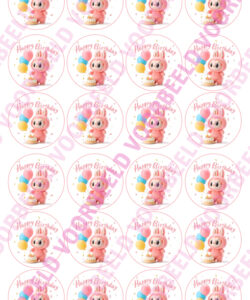 Eetbare Cupcakeprint Labubu Happy Birthday - 24 cupcake rondjes