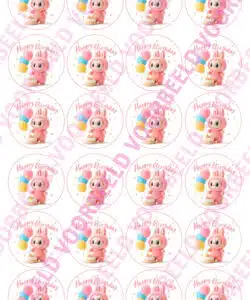 Eetbare Cupcakeprint Labubu Happy Birthday - 24 cupcake rondjes