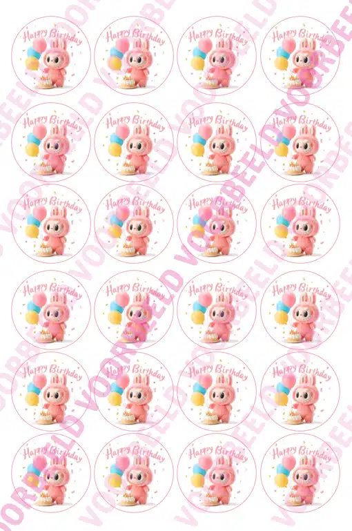 Eetbare cupcakeprint labubu happy birthday - 24 cupcake rondjes bij cake, bake & love 5 Eetbare cupcakeprint labubu happy birthday - 24 cupcake rondjes