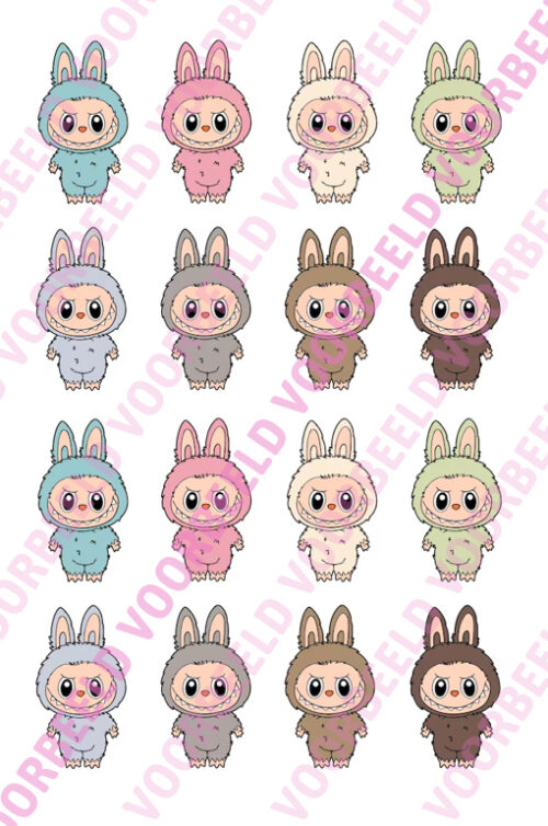 Eetbare cupcakeprint labubu losse poppetjes - 16 poppetjes