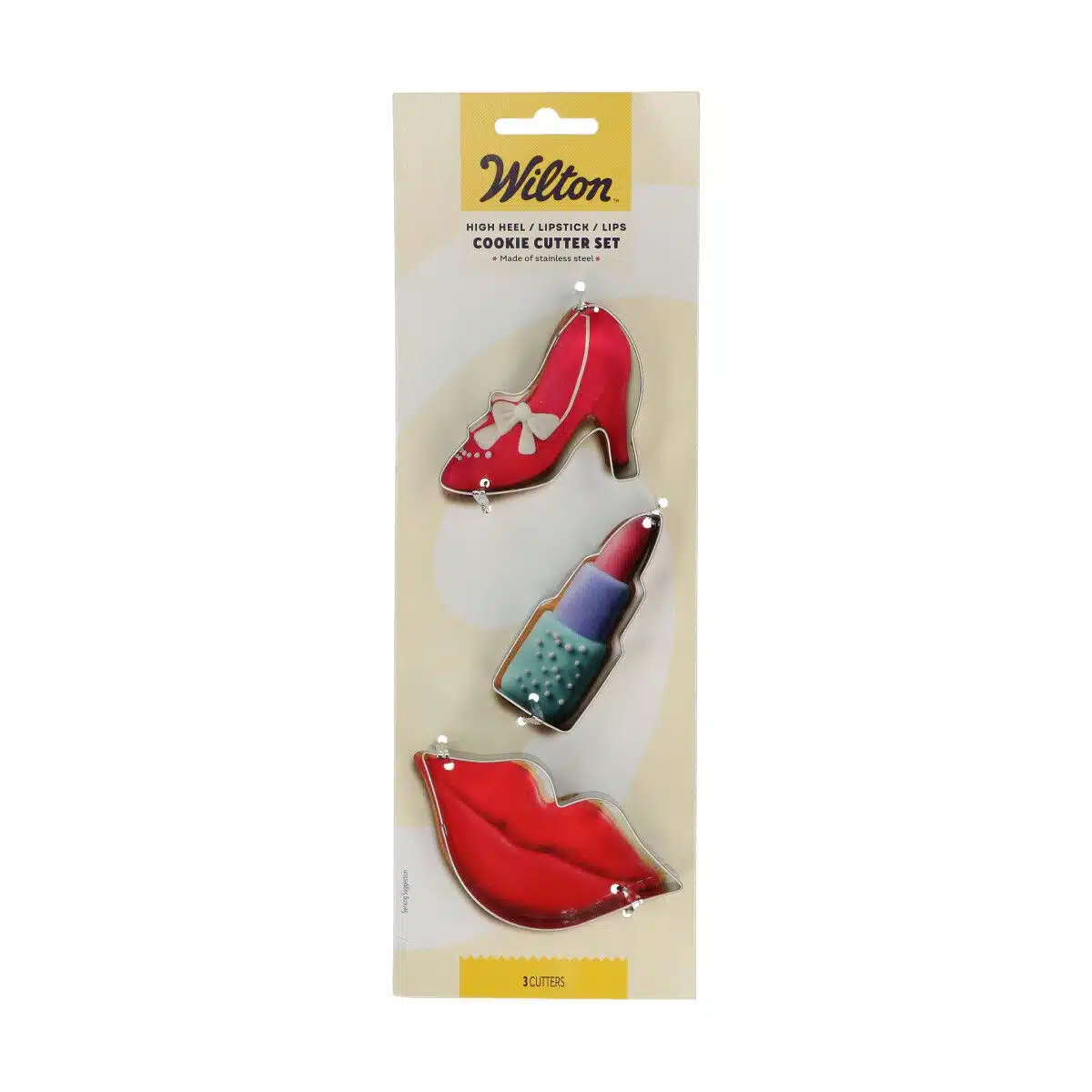 Wilton koekjesuitsteker hoge hak - lippenstift - lippen set/3 bij cake, bake & love 5 Wilton koekjesuitsteker hoge hak - lippenstift - lippen set/3