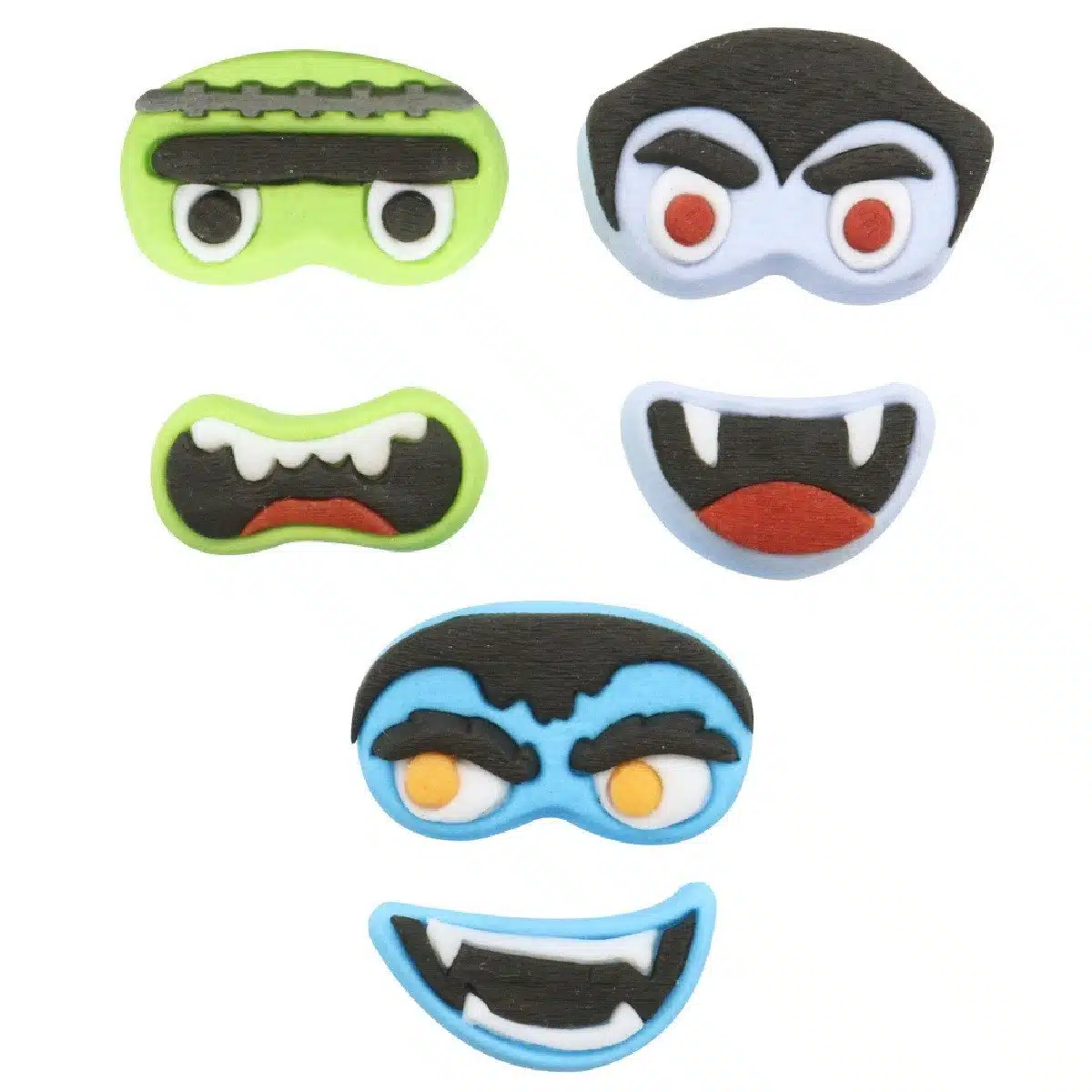 Pme halloween monster faces suikerdecoraties pk/12 bij cake, bake & love 5 Pme halloween monster faces suikerdecoraties pk/12