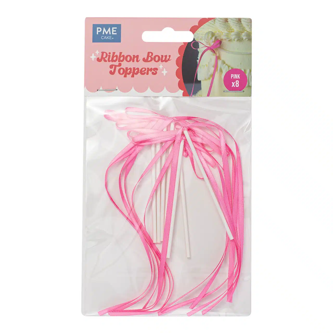 Pme lintstrik taarttoppers roze pk/8 bij cake, bake & love 5 Pme lintstrik taarttoppers roze pk/8