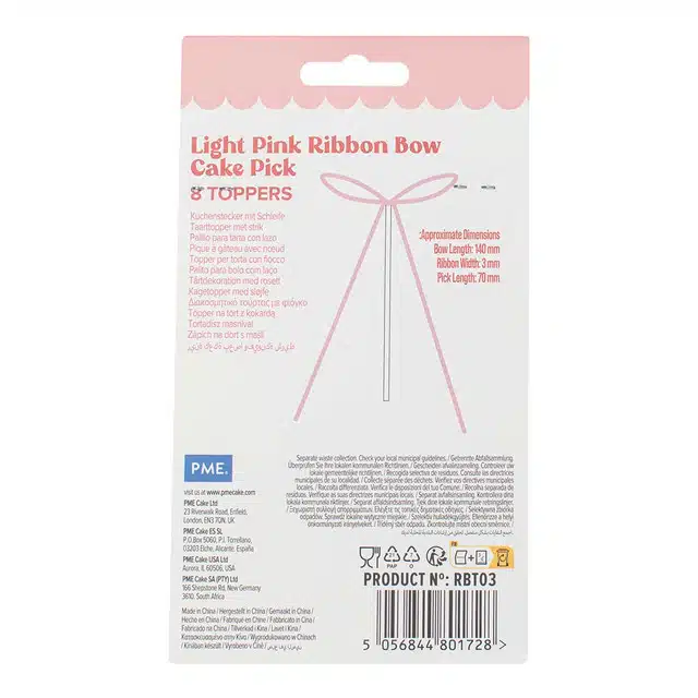 Pme lintstrik taarttoppers lichtroze pk/8 bij cake, bake & love 6 Pme lintstrik taarttoppers lichtroze pk/8 - afbeelding 2