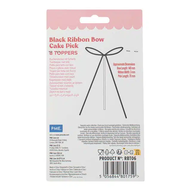 Pme lintstrik taarttoppers zwart pk/8 bij cake, bake & love 6 Pme lintstrik taarttoppers zwart pk/8 - afbeelding 2