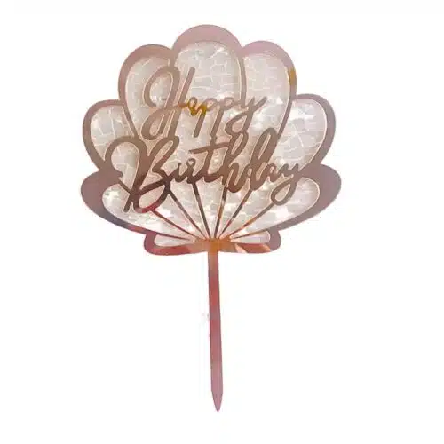 Caketopper happy birthday schelp parelmoer/rosé goud