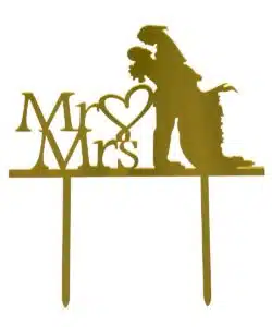 Caketopper Bruiloft Mr & Mrs Acryl Goud