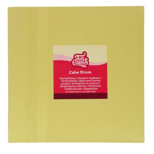Funcakes cake drum vierkant pastel geel 25 cm