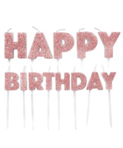 Anniversary House Happy Birthday Candles Rose Gold Glitter pk/13