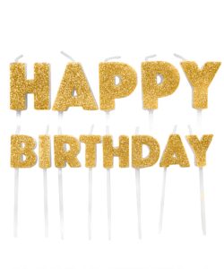 Anniversary House Happy Birthday Candles Gold Glitter pk/13