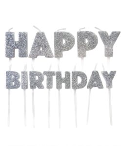 Anniversary House Happy Birthday Candles Silver Glitter pk/13