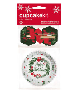 Anniversary House Merry Christmas Wreath Cupcake Kit pk/28