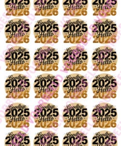 Eetbare Cupcakeprint Goodbye 2025 Hello 2026 - 24 cupcake rondjes