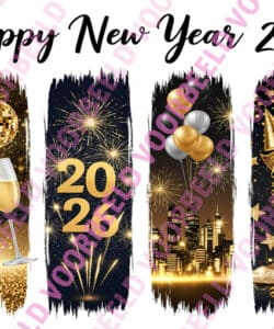 Eetbare Taartprint Happy New Year 2026 rechthoek 25 x 19 cm