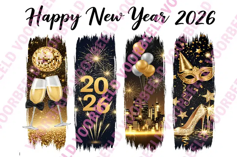 Eetbare taartprint happy new year 2026 rechthoek 25 x 19 cm bij cake, bake & love 5 Eetbare taartprint happy new year 2026 rechthoek 25 x 19 cm