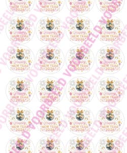 Eetbare Cupcakeprint Happy New Year 2026 Disco Ball - 24 cupcake rondjes