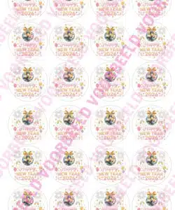 Eetbare Cupcakeprint Happy New Year 2026 Disco Ball - 24 cupcake rondjes