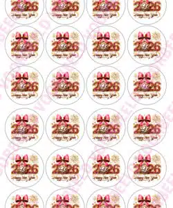 Eetbare Cupcakeprint Pink Glitter Happy New Year - 24 cupcake rondjes