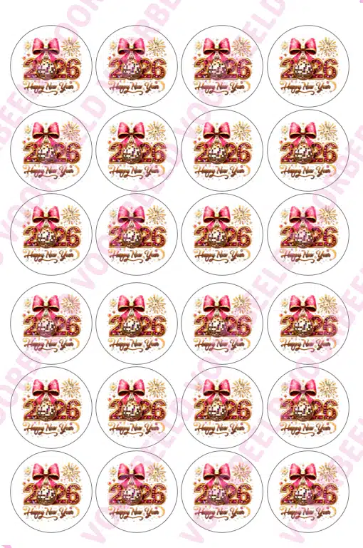 Eetbare cupcakeprint pink glitter happy new year - 24 cupcake rondjes bij cake, bake & love 5 Eetbare cupcakeprint pink glitter happy new year - 24 cupcake rondjes