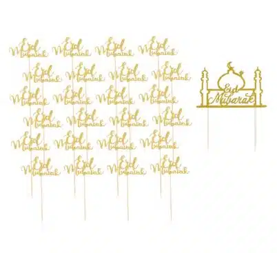 Eid mubarak caketopper + 24 prikkers bij cake, bake & love 3 Eid mubarak caketopper + 24 prikkers