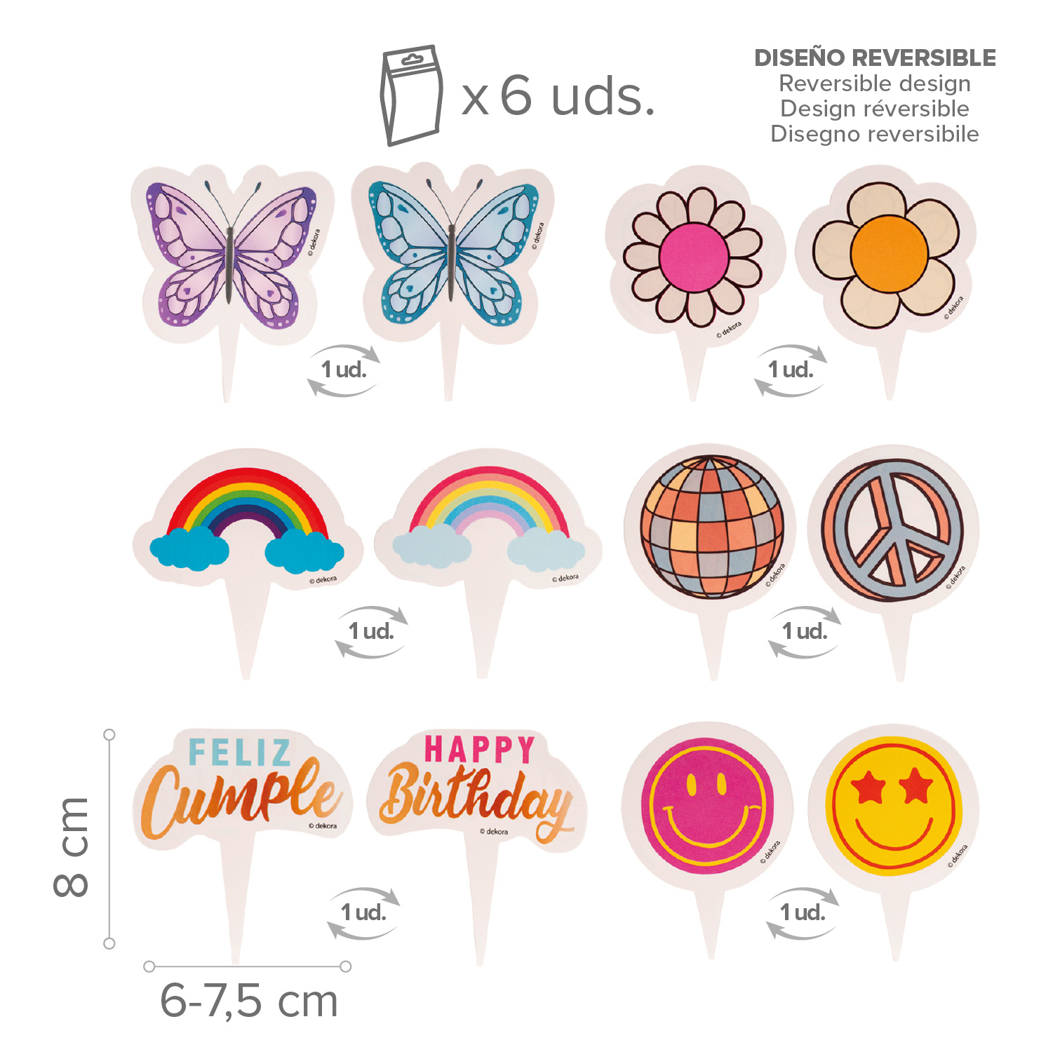 Dekora flower power cupcake wrappers + prikkes set/12 bij cake, bake & love 7 Dekora flower power cupcake wrappers + prikkes set/12 - afbeelding 3