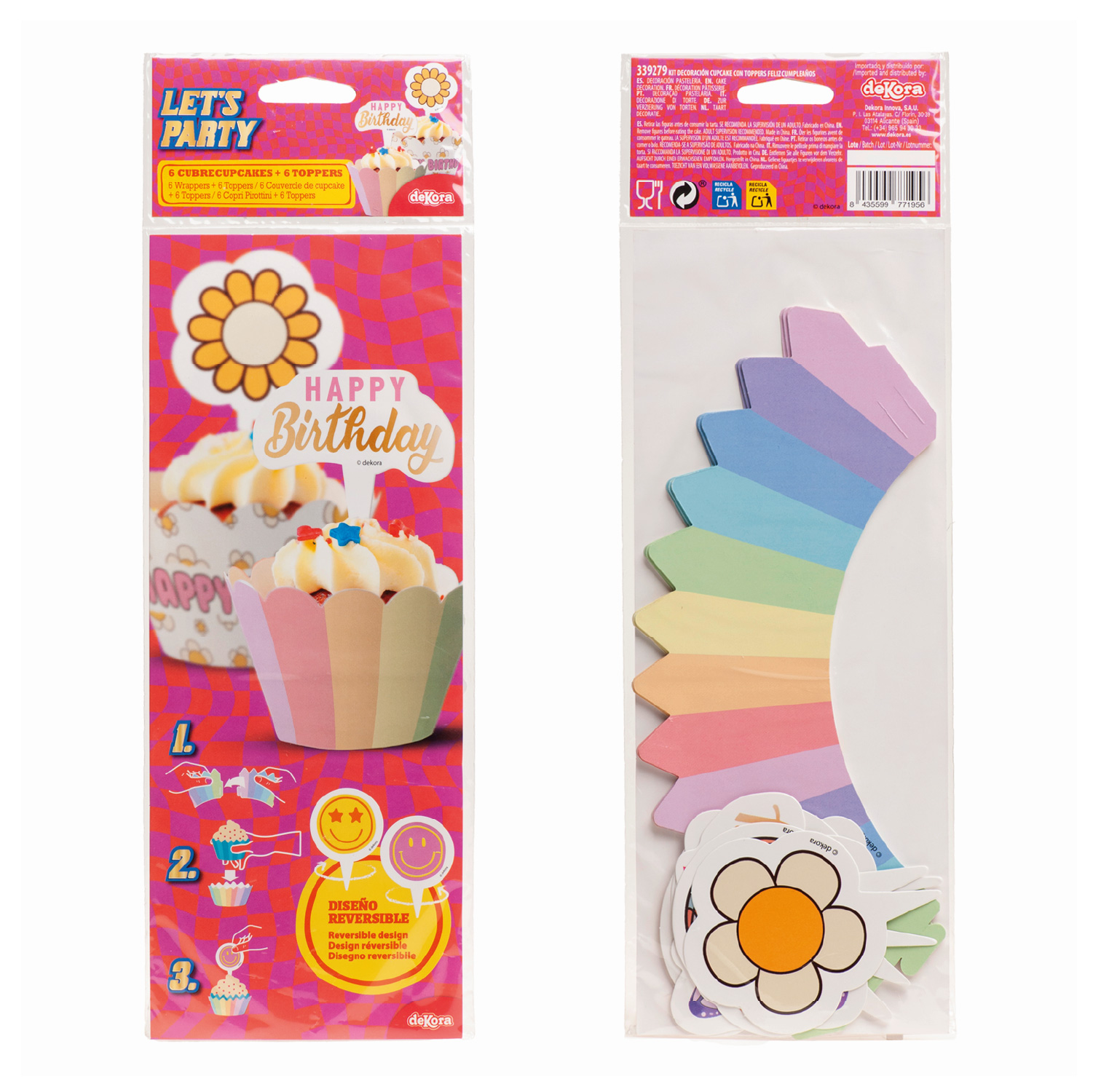 Dekora flower power cupcake wrappers + prikkes set/12 bij cake, bake & love 5 Dekora flower power cupcake wrappers + prikkes set/12