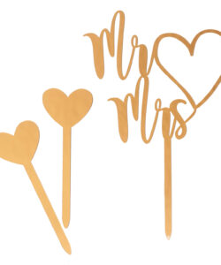 Dekora Caketopper set Mr & Mrs and Gold Hearts