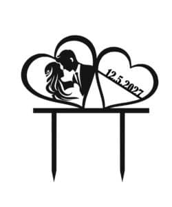 Gepersonaliseerde Taarttopper Two Hearts & Wedding Date