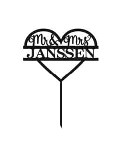 Gepersonaliseerde Taarttopper Heart Mr & Mrs