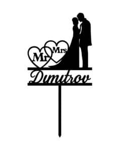 Gepersonaliseerde Taarttopper Two Hearts Mr & Mrs